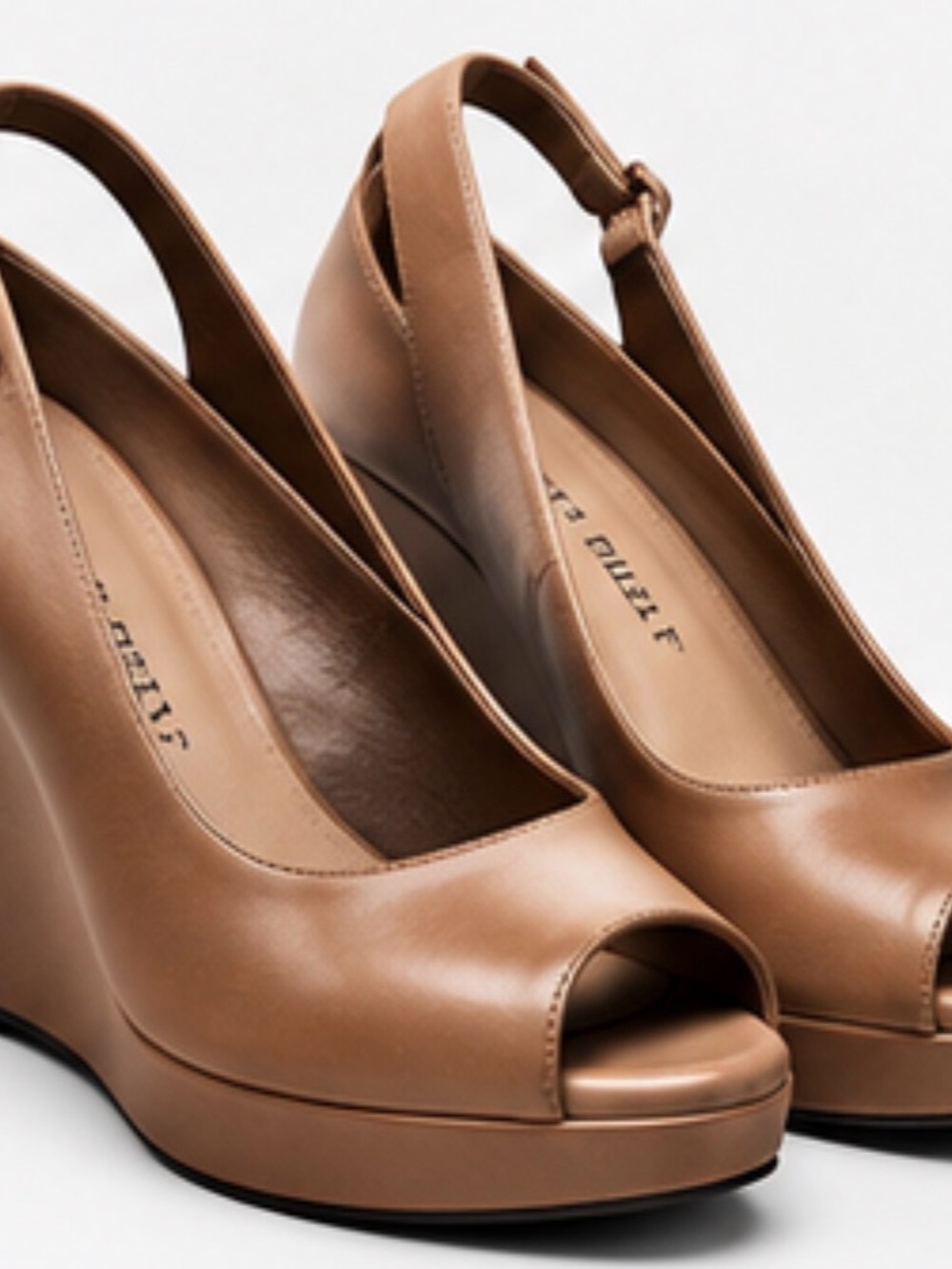 Women’s Tan Leather Peep-Toe Wedge Slingbacks